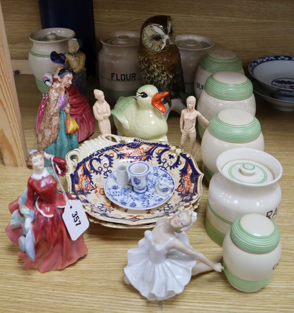 A Royal Doulton figure Bridget HN2070, two others and mixed ceramics